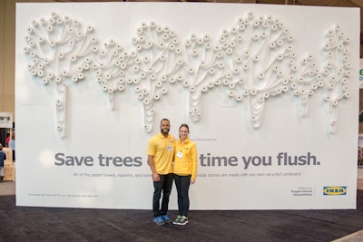 Ikea erected a 14- by 24-foot art installation made of recycled toilet paper. The installation promoted Ikea's use of recycled napkins, toilet paper, and paper towels in Canadian stores.