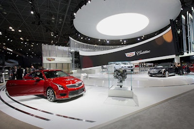 As part of Cadillac's relaunch, the brand debuted a brand-new all-white booth template that will be applied at all auto shows going forward. 'We debuted the stand in New York because we wanted this whole week to culminate as the coming out for the brand,' said Melody Lee, Cadillac's director of brand strategy.