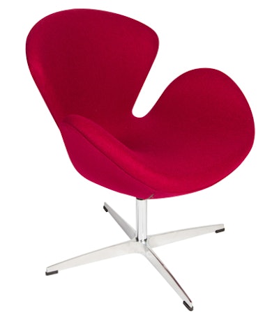 Reminiscent of office furniture, the vivid red Pori lounge chair from Blueprint Studios is designed more for pleasure than business. The chair is available for rent nationwide; pricing is available on request.