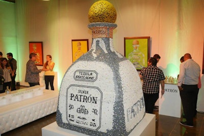 More than 40,000 crayons were used to create a five-foot replica of a bottle of Patrón Silver. The sculpture was on display in a room that also showcased past finalists and winners from Patrón’s Bottle Art Contest.