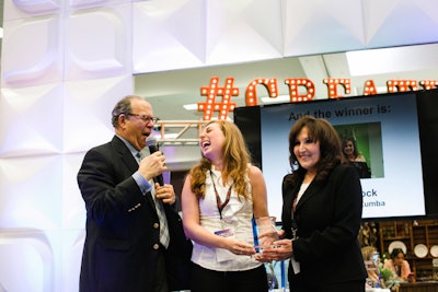 Richard Aaron and Ann Keusch of BizBash presented the 2015 BizBash Florida Readers' Choice Awards winners with beautiful trophies.