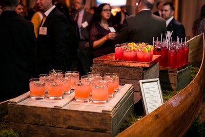 Guests enjoyed specialty drinks created by Windows Catering such as a shoo-fly punch and cranberry fog cutter presented in a wooden canoe.