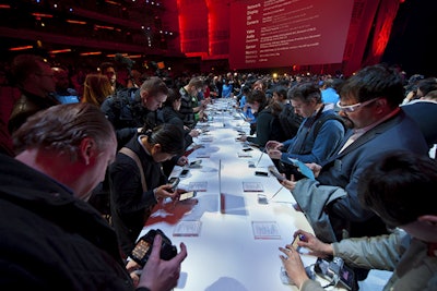 Front of the theater turned into a hands-on product display area for the press