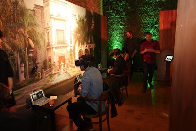A painting of Hacienda Patrón, the brand’s tequila distillery in Mexico, served as the backdrop for the four virtual reality stations at the party. While guests donned Oculus headsets to watch the video, a Web camera recorded their facial expressions. At the end of the experience, guests received a link to a video that combined the virtual reality production with their real-time reactions in a split-screen display.