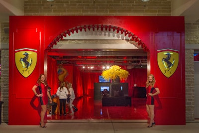 Iconic Ferrari logos flanked the entrance way to one of the on-site garages.