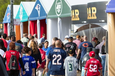 All 32 N.F.L. Clubs set up 'team houses' at A.F.C. Row and N.F.C. Row. The teams' tents were filled with memorabilia.