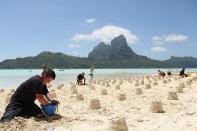 The French Polynesia Hilton properties in Moorea and Bora Bora offer sandcastle contests as site-specific teambuilding activities for groups.