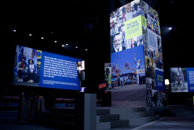 Photo stations set up throughout the cocktail space featured backdrops of iconic New York scenes such as Luna Park at Coney Island. The finished photos inserted guests into those locations.