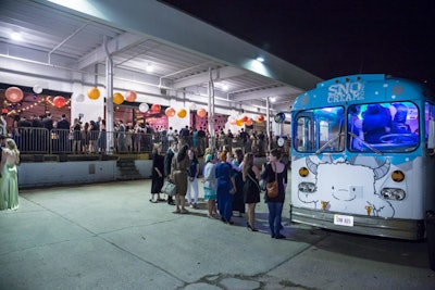 The SnoCream Company brought its school-bus-turned-food-truck to the venue's loading dock. It served guests frozen desserts made from shaved ice and more than 45 topping options.