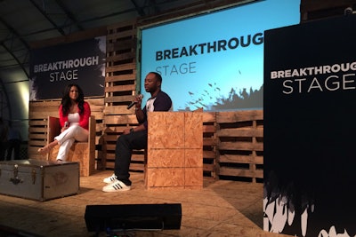 The Breakthrough Stage, as other decor in the event, included elements of raw wood. Pigeonly C.E.O. Frederick Hutson—known for breaking through barriers to launch his company as an ex-con—talked start-up strategy for a standing-room crowd on the event's second day.