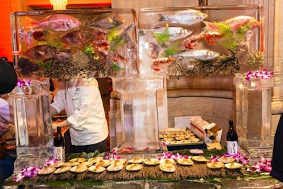 HMS Host, which owns Wicker Park Seafood & Sushi Bar at O'Hare International Airport, set up an eye-catching sushi bar that featured fish and marine life frozen into blocks of ice.