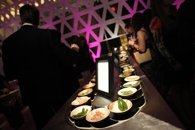 Occasions Caterers took inspiration from Japanese sushi restaurants and set up a conveyor belt of small plates.