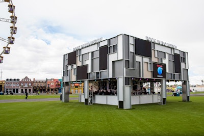 The festival's central merchandise store evokes some recent event trends: color blocking and mid-century inspiration.