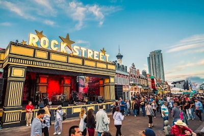 Marquee-style letters top the 59-foot-high Rock Street stage.