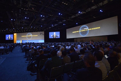 The main theater on the show floor offered seating for 5,000 people. Attendees could also watch keynote presentations on screens positioned around other areas of the show floor.