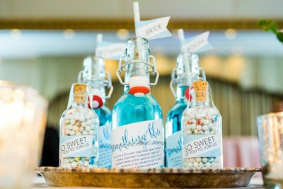 Chicago-based event planner Debi Lilly of A Perfect Event put a new spin on a bride’s “something blue,” designing a thematically hued “hers” cocktail.