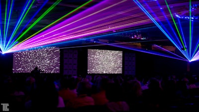 Colorful lasers light up a multi-screen video opener by TLC Creative.