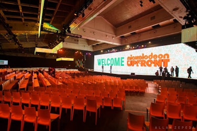 White Bellini chairs provide seating for hundreds at the Nickelodeon upfront event.