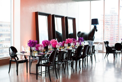Create a sophisticated reception any groom will love with bold colors, sleek chairs, and eclectic accents.