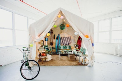 Our Cabana Styled with Palm Springs Love Seats Surfboards and Sisal Rug