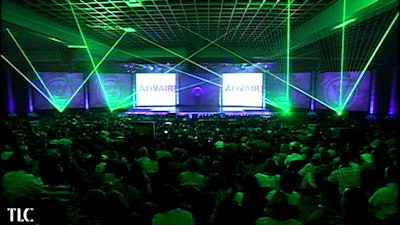 Multiple laser beam systems help create an exciting corporate show by TLC Creative.