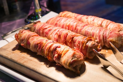 Meat was the name of the game at the Argentinian pavilion with options like duck confit empanadas, veal loin, and roasted kid goat with garlic olive oil wrapped in bacon (pictured).