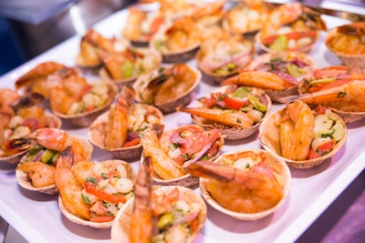 The Peru pavilion also served a fava bean and giant corn salad with shrimp, aji panca, and micro cilantro.