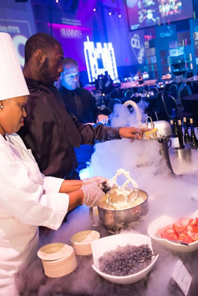 The Chilean pavilion served made-to-order nitrogen lime ice cream topped with fresh strawberries and blueberries.