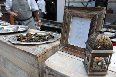 Perforated metal lanterns were in keeping with the Mediterranean-concept Byblos restaurant. The evening's menu included wagyu kebabs with Lebanese spices.