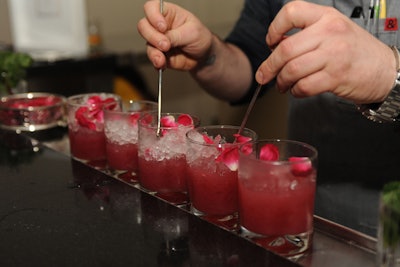 The evening's signature cocktail was a mix of rose-infused vodka, pomegranate syrup, lemon, and rose water.