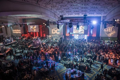 Despite the expanded dance floor, guests still spilled over onto the carpeted area for dancing.