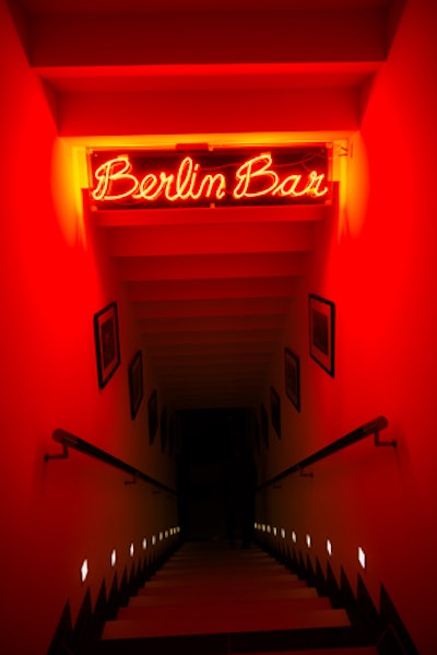 Downstairs, an area designated as the Berlin Bar had an after-party feel with the German DJ Arndt Peltner, German beer tastings, and a buffet of savory bites. Planners had the custom red neon sign created for the event.