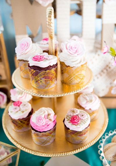 Sweets from Ohh My Sweetness included cupcakes topped with frosted flowers.