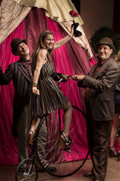 Guests mounted a penny-farthing bicycle to pose for photos.