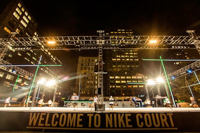During the 2014 U.S. Open, Nike created a full-size tennis court in downtown Manhattan and invited fans to sign up to play matches during the day and night.