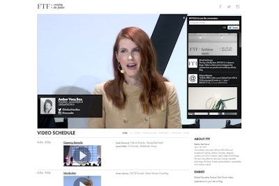 The live stream included links to each speaker's Twitter and Instagram accounts and to videos of sessions that had already occurred. Viewers could also see a moderated feed of tweets and photos using the event hashtag and access a link to embed the stream on another website or blog.