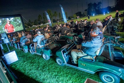 Northern Trust Open and TaylorMade Golf hosted a drive-in movie screening during Oscar week in Los Angeles. But instead of watching from their cars, the crowd of about 400 watched from golf carts.