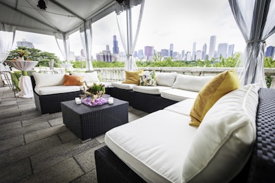 Plush lounge furniture had been set up at an additional lakefront terrace, but the space was ultimately closed due to the lightning storms.