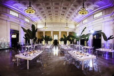 Dinner tables were spread out through the Caribbean reef, the aquarium's galleries, and the Kovler Family Hall (pictured). Sodexo provided catering, and the main course was Kona coffee-rubbed tenderloin with stout molasses, a coconut-ginger crab cake with papaya-pepper slaw, and Polynesian sweet potatoes with tricolor carrots and turnips and toasted macadamia nuts.