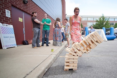 Guests played giant Jenga at one activity station.