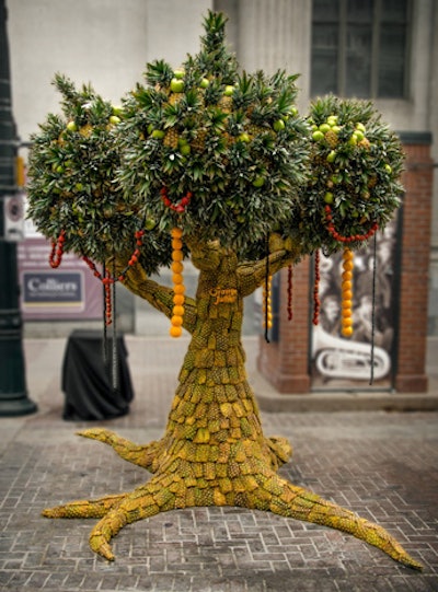To celebrate the launch of Orange Julius at all Dairy Queen locations in Canada, the company enlisted fruit sculptor Shawn Feeney of Invisible Underground to create a 10-foot-tall fruit tree that was certified as the world’s largest fruit sculpture. The tree consisted of 1,200 pieces of pineapple, orange, strawberry, peach, and mango. At the event, which took place in August 2013 in Calgary, the company also distributed free Orange Julius smoothies in exchange for donations to Children’s Miracle Network and the Canadian Red Cross.