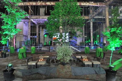 During the cocktail hour, organizers piped in natural sounds to evoke the feel of a forest. Tracks included Jim Wilson's 'God's Chorus of Crickets.'