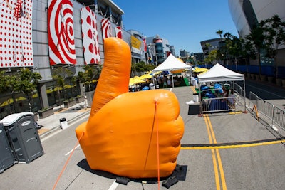 Pandora’s presence dominated the street with two massive, internally lit inflatables, including a 15-foot thumb's-up icon.