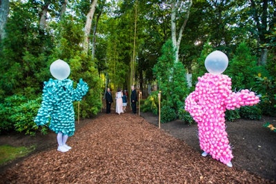 Organizers relocated the main guest entrance to an adjacent driveway for the first time this year, and guests were signaled to enter past Mette Sterre's 'Pink Eye Cray Cray (once it pops it will stop)' installation. The artist's repetitious figures, which stood at the entrance to the grounds, were constructed from balls and balloons—meant to transform everyday objects into monster-like forms.