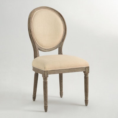 Ivory linen Louie chair, $35, available nationwide from RentQuest