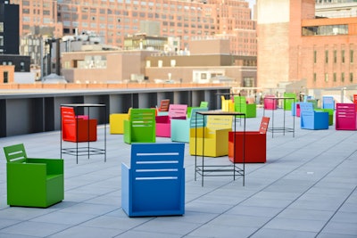Outdoor Gallery, Floor 5. Installation view Mary Heilmann: Sunset (May 1-September 24, 2017). Whitney Museum of American Art, N.Y.
