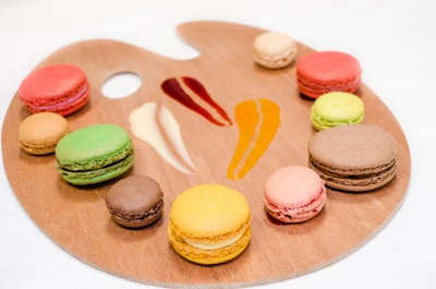 French Macaroons atop Painters Palettes are Perfect for an Artist Gala