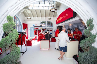 Tucked in what was the gas station's general store was a Ferrari shop open to the public. Fans could purchase their favorite Ferrari mementos while ogling the exotic cars parked mere steps away.