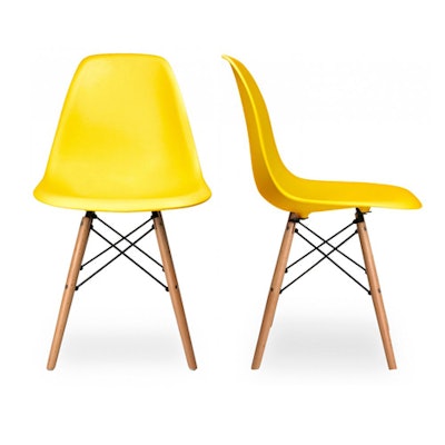 Yellow pyramid arm chair, $35, available nationwide from RentQuest