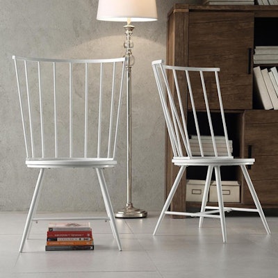 White caged dining chair, $35, available nationwide from RentQuest
